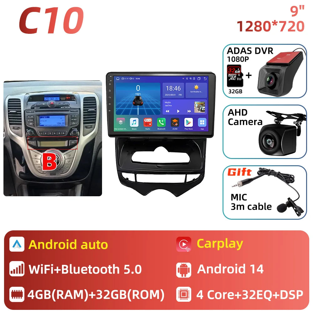 Car Stereo with Apple CarPlay & Android Auto, Compatible with Hyundai ix20 (2010-2023)