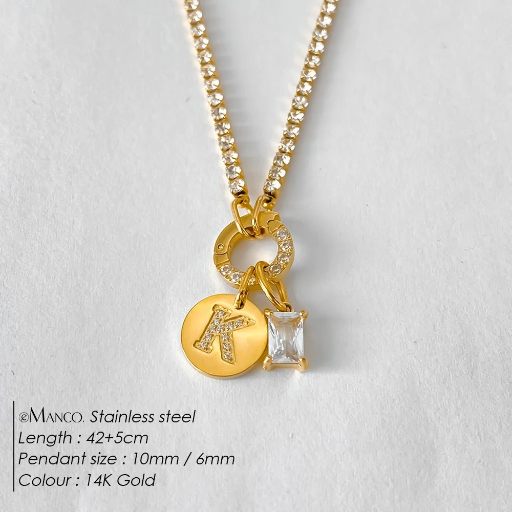 Gold-Plated Initial Letter Necklace – Zircon A-Z Pendant