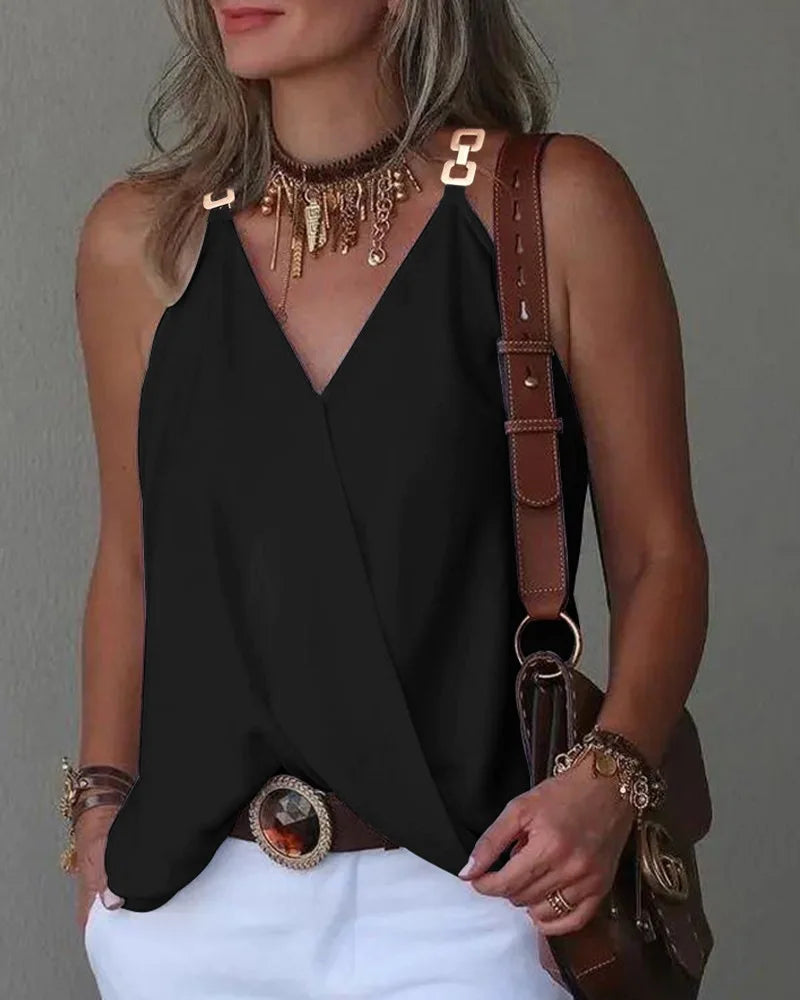 Women's Blouse White Shirts & Blouses Print Sleeveless Tops Loose V Neck Pulovers Summer Youthful Woman Clothes 2026 New