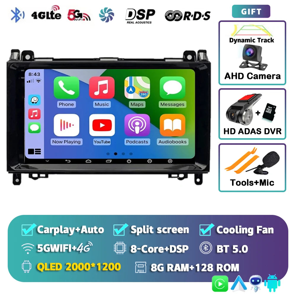 Android 16 For Benz Sprinter Volkswagen Crafter 2006 - 2016 2K QLED Android Car Radio Multimedia Video Player GPS stereo CarPlay