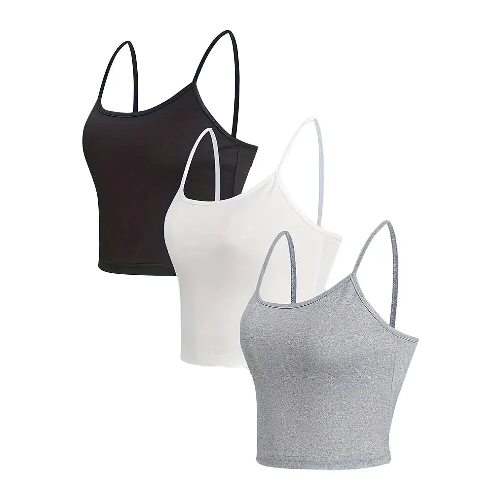 3 Pack Solid Color Cami Top Versatile Slim Backless Spaghetti strap Top For Summer Women's Clothing