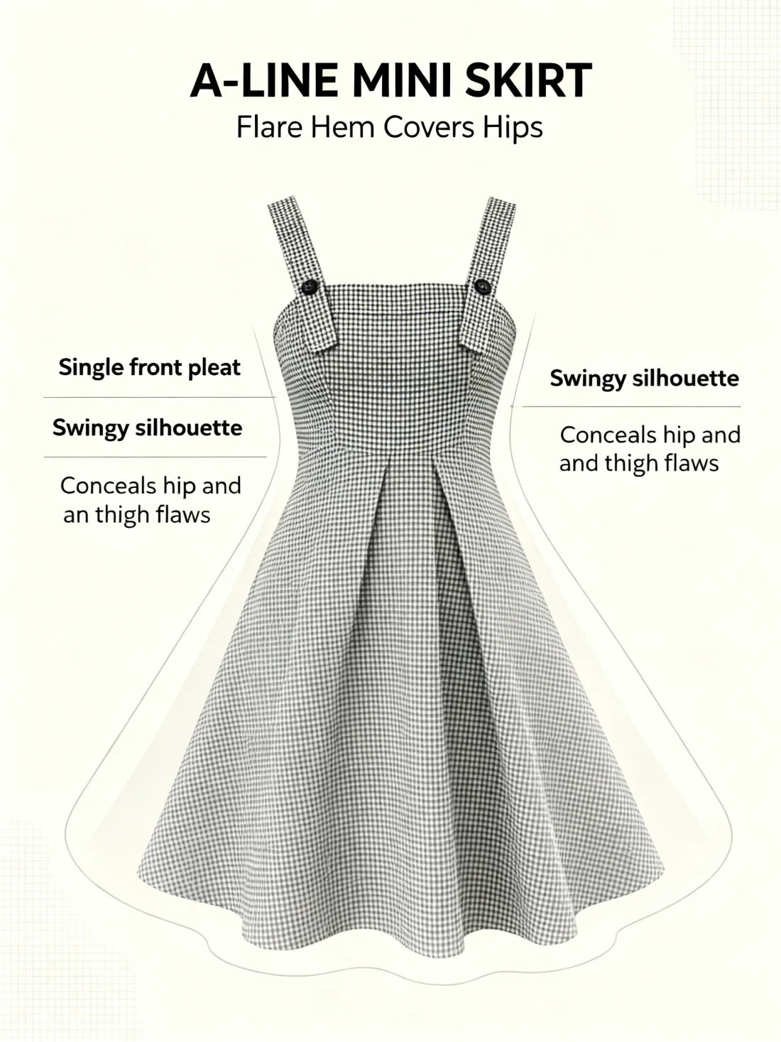 Women Vintage Houndstooth Pinafore Dress High Waist A-Line Mini Dress Adjustable Button Strap Sleeveless Suspender Skirt