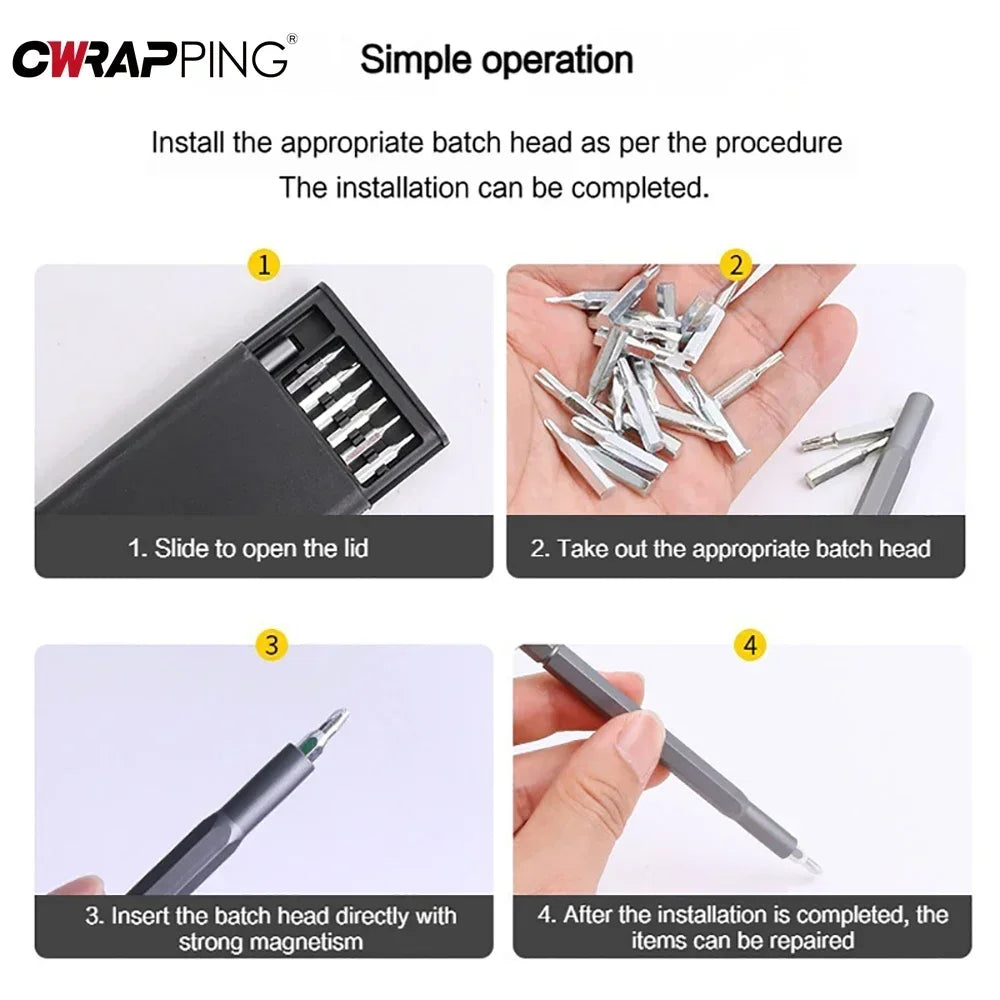 25 in 1 Precision Screwdriver Set Screw Driver Se Hexagonal Flat Head Magnetic Screwdriver Head for Car Computer Phone Home Use