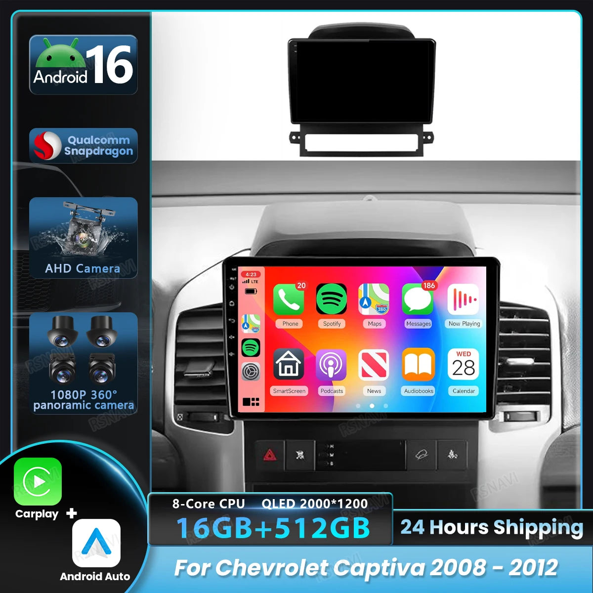 Android 16 Carplay Auto Multimedia Car Radio For Chevrolet Captiva 2008 2009 - 2012 Head Unit Autoradio Stereo Snapdragon Player