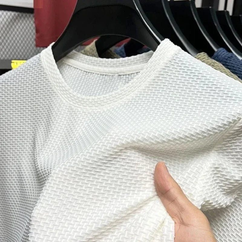 Men's Ice-Silk Tee - Crew Neck, Cool Breathable Business Casual