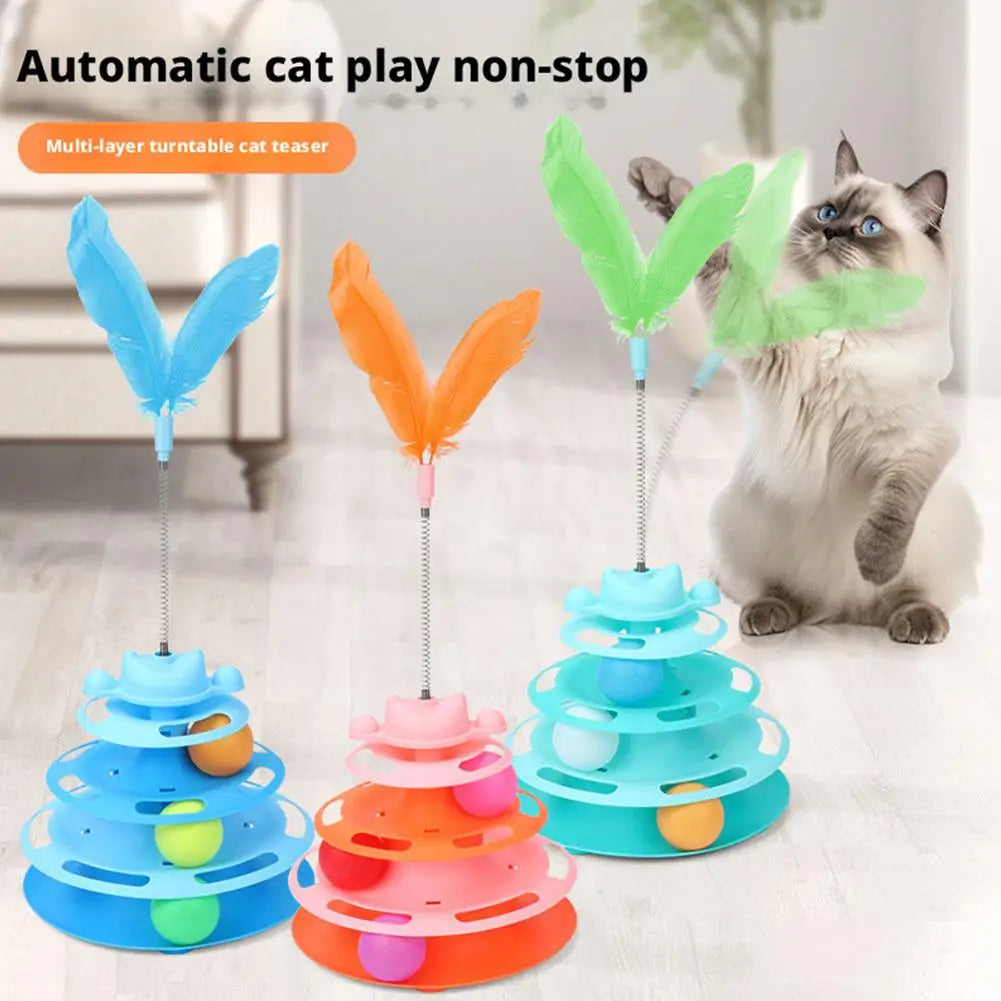 4-Layer Cat Track Toy with Feather Wand - Roller Turntable – photo 5