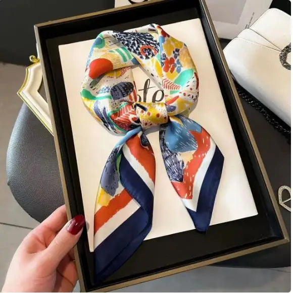 Women's Satin Floral Square Scarf - 70cm Silky Head Scarf - photo 8
