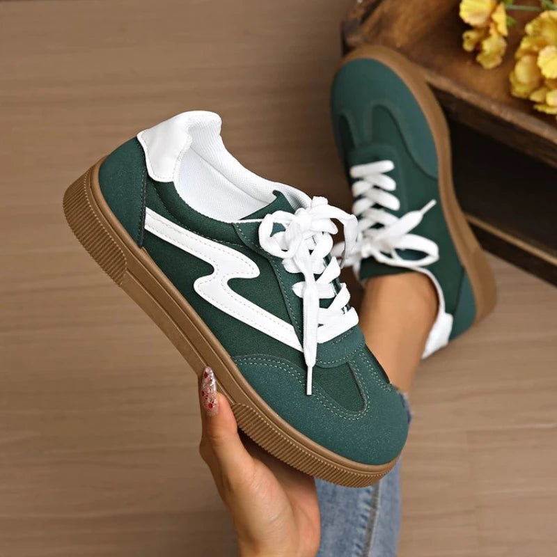 Tennis Sneakers for Women — Mixed-Color Lace-Up Vulcanized Trainers