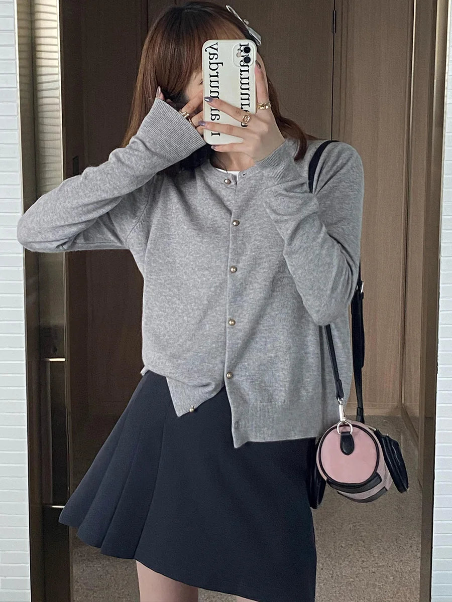 Women's Round Neck Knit Cardigan — Button Front