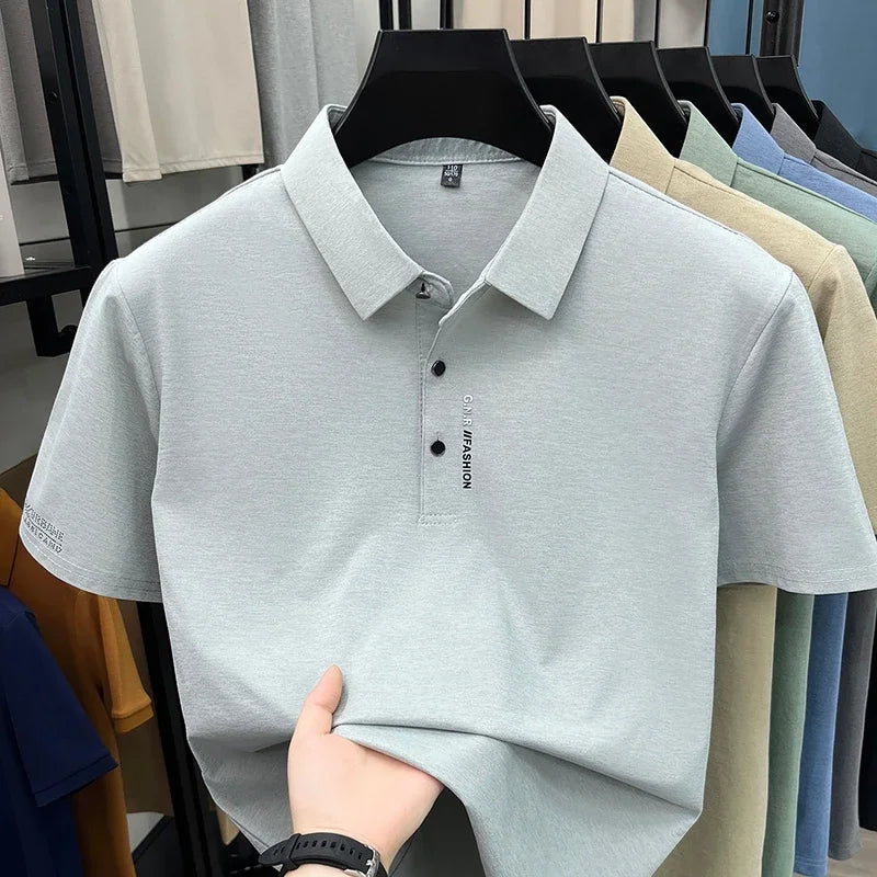 Men's Melange Polo Tee - Lapel Three-Button, Sleeve Graphic