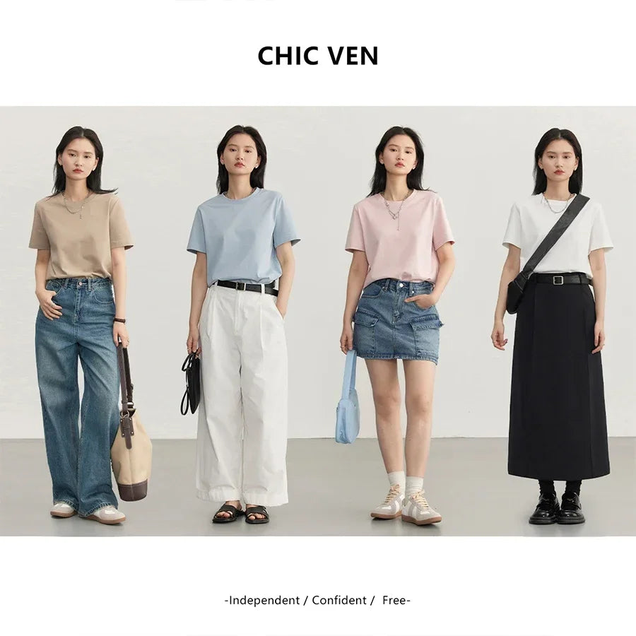 CHIC VEN Women's Basic O-Neck T-Shirt — Solid Short-Sleeve Pullover Tee
