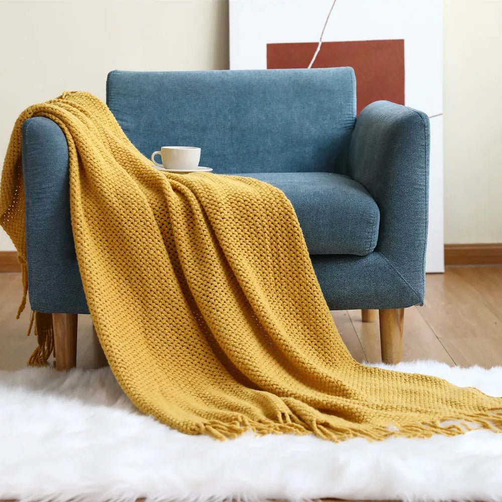 Cable Knit Throw Blanket, Lightweight Farmhouse Throw