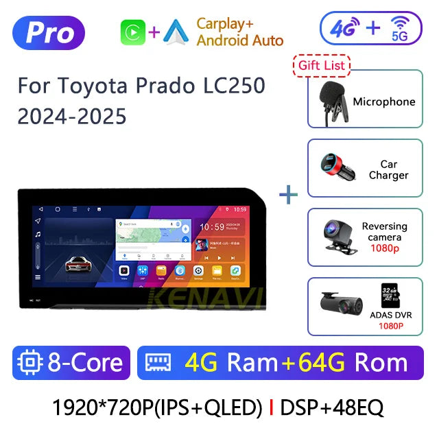 12.3" Car Stereo with Apple CarPlay & Android Auto, Compatible with Toyota Prado LC250 (2024-2025)