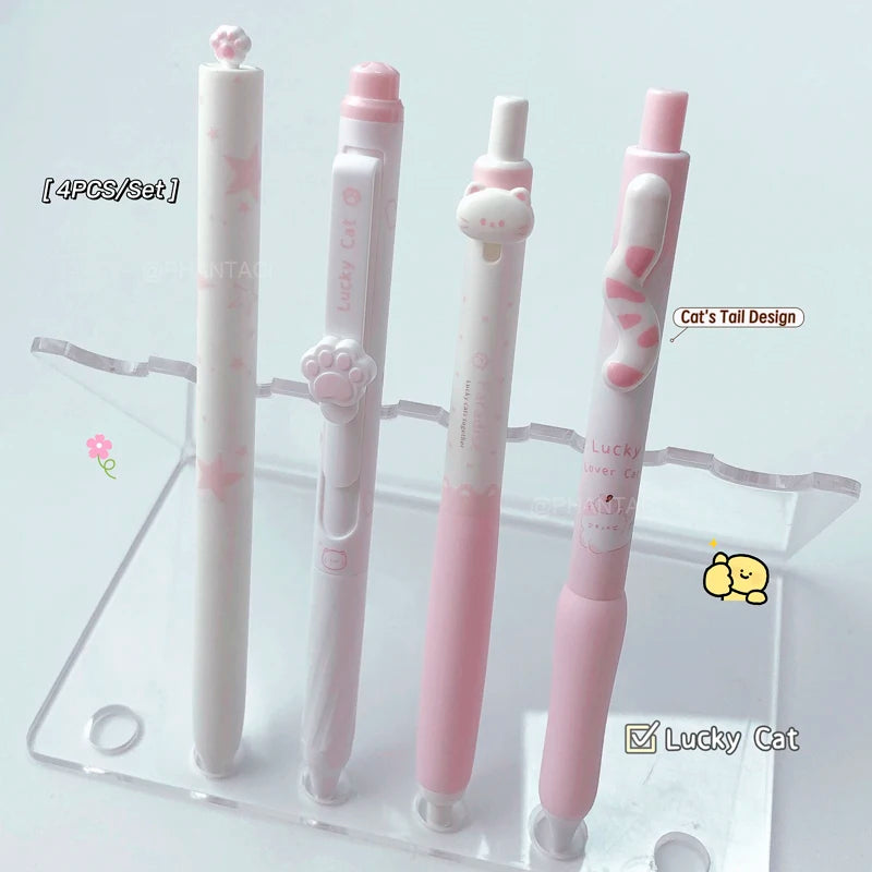 4PCS Lucky Cat Style Gel Pen For Students 0.5mm Black Pen Creative Cat's Tail Cat's Paw Writing Pen Office Supplies New
