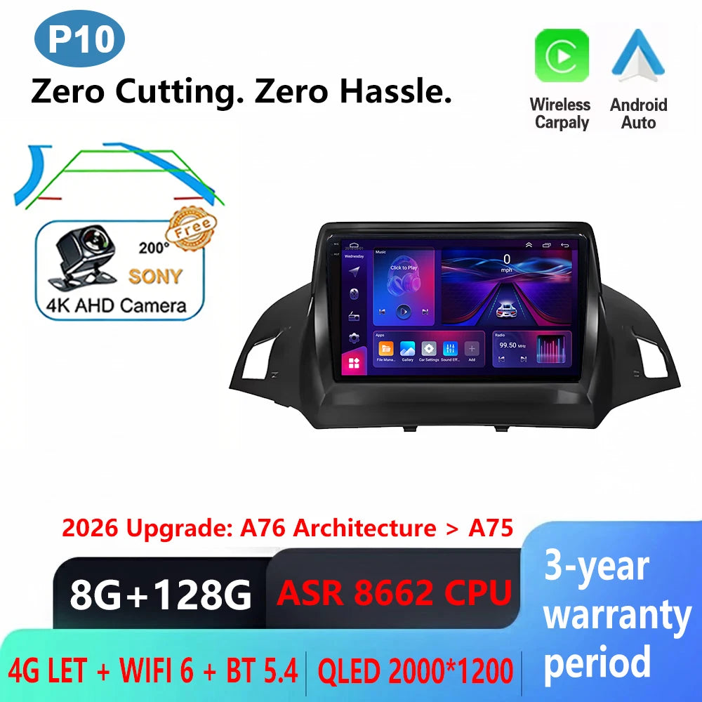 Android Car Stereo for Ford C-MAX, Kuga 2 & Escape 3 (2012–2019) — Wireless CarPlay, Android Auto, GPS, WiFi