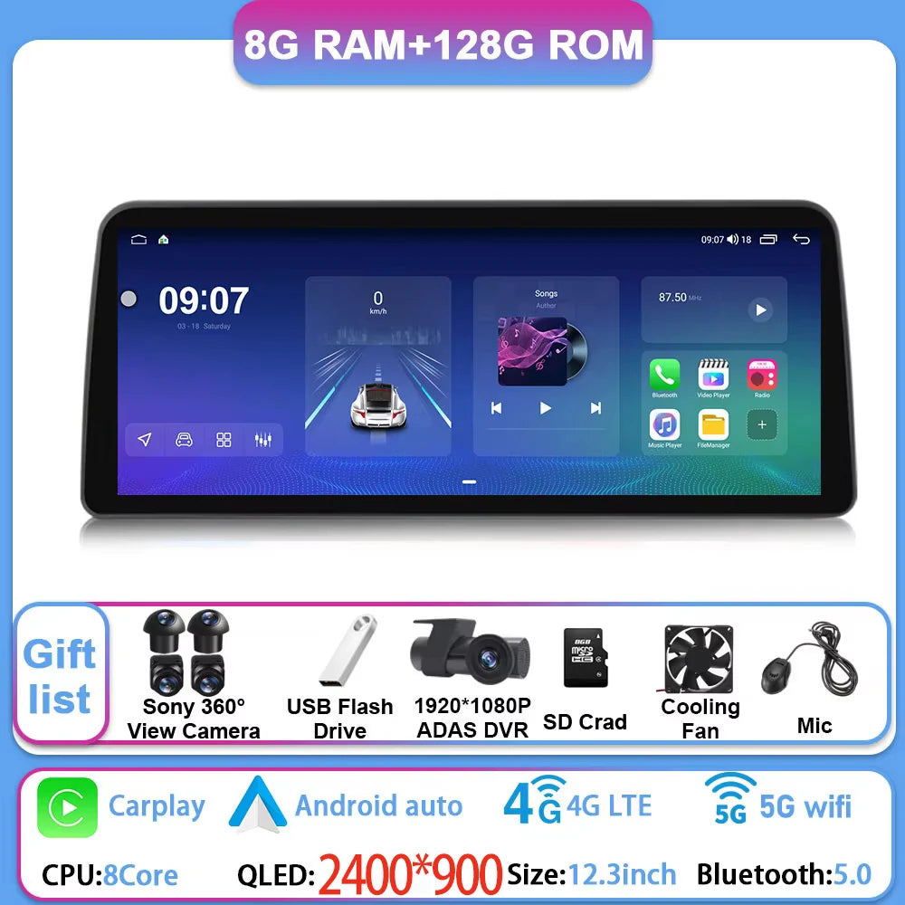 12.3 Inch Android 15 For GMC Yukon Chevrolet Tahoe Silverado 2007 - 2013 Car Radio Multimedia Player GPS Head Unit Auto StereoBT