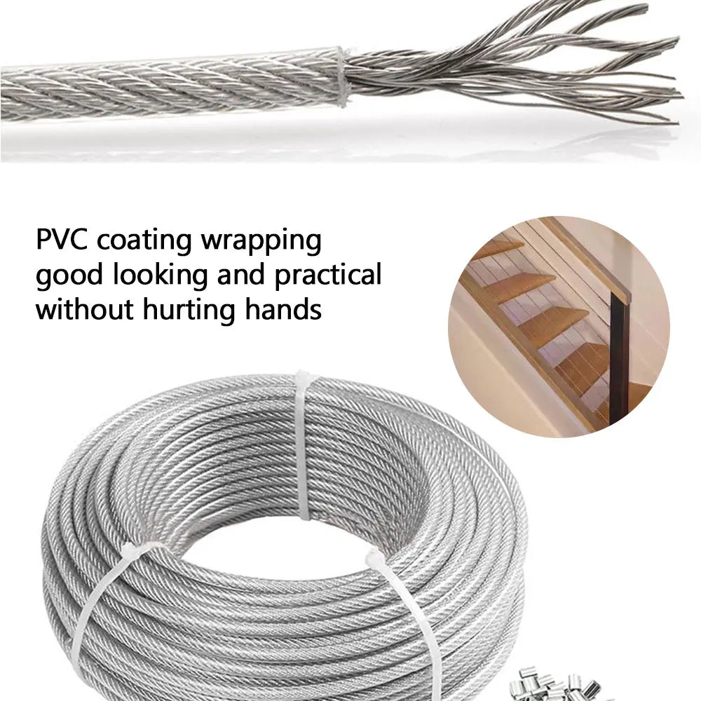 Steel Wire Rope Transparent Color PVC Plastic Coating 1.0-6mm 304 Stainless Cable Used For Clotheslines 5M/10M/20M/50M/100M