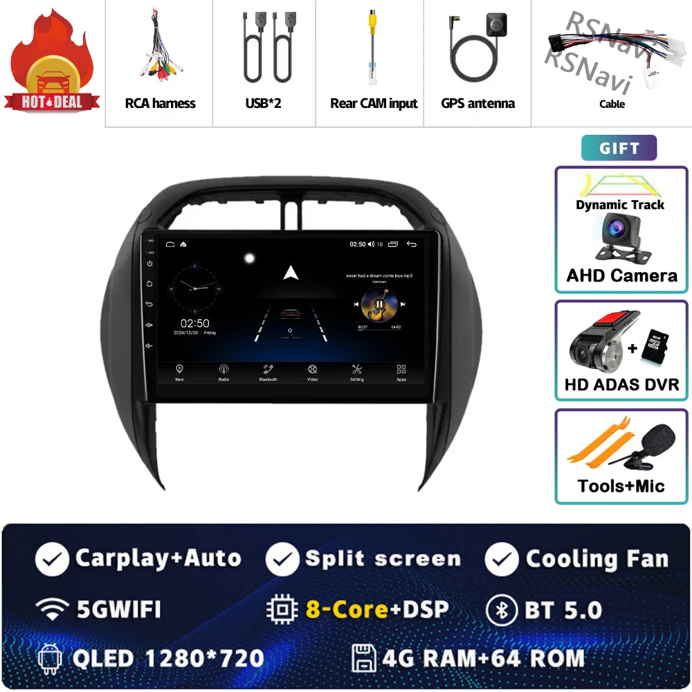 Android 16 For Toyota RAV4 2 CA20 CA20W XA20 2003 - 2005 2K QLED Stereo Car Radio Multimedia Video Player GPS 4G CarPlay