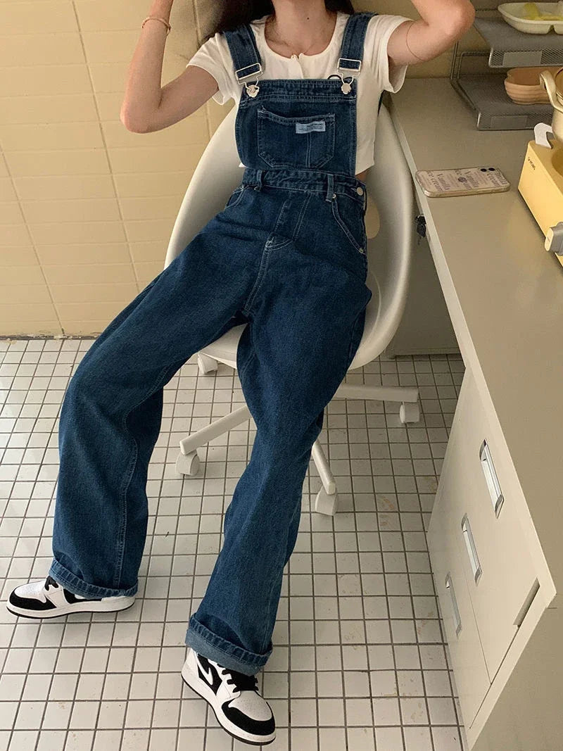 New Summer Fashion Denim Jumpsuits for Women Wide Leg Jeans Overalls Korean Baggy Suspender Pants Korean Streetwear Trousers