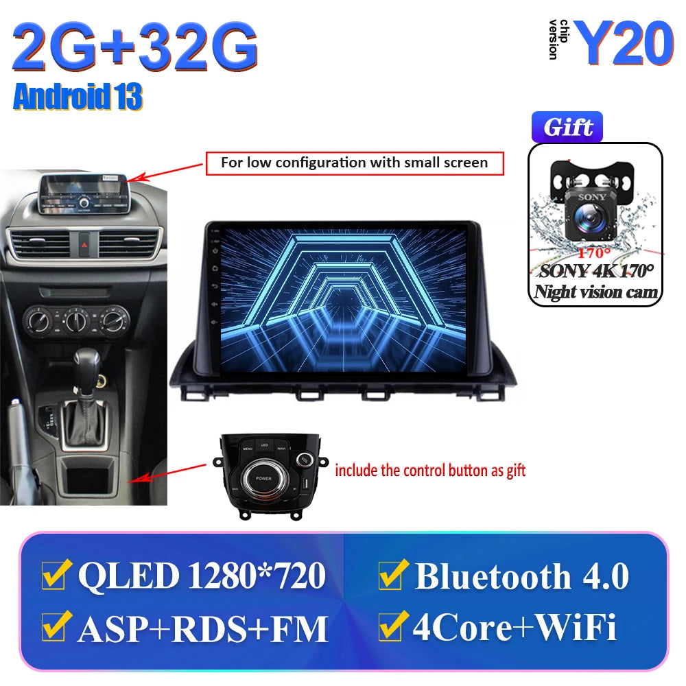 Car Multimedia Android For Mazda 3 Axela 2014-2017 2018 2019 Head Unit Player Navigation GPS Atuo Carplay WIFI 5G No 2din DVD BT