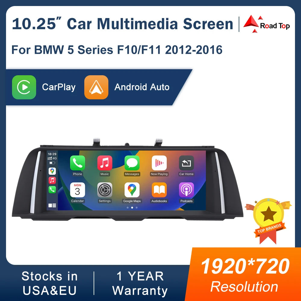 12.3" Wireless CarPlay & Android Auto Display for BMW 5 Series F10/F11 (2012–2016) NBT — 1920×720 Touchscreen