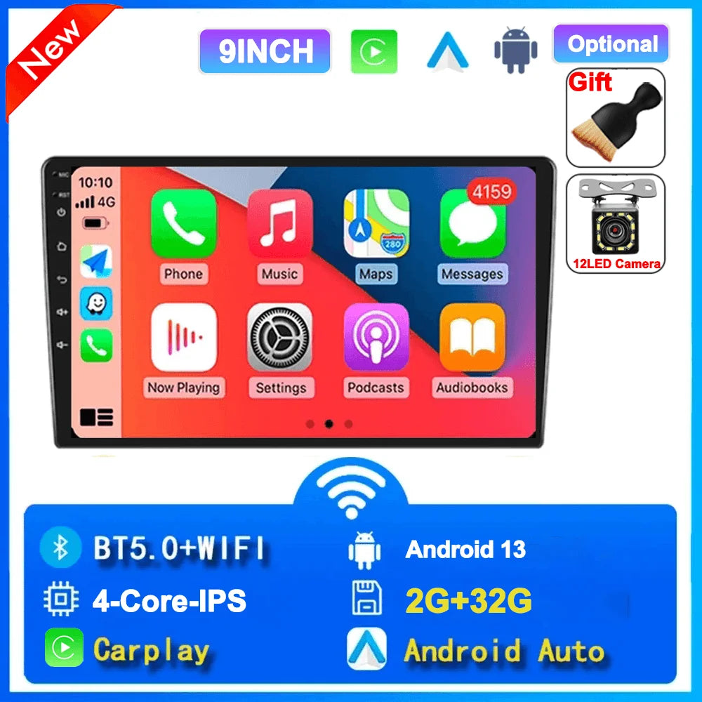 Universal 2-DIN Android 13 Car Stereo (7"/9"/10", 64GB) — CarPlay, Android Auto, GPS, WiFi