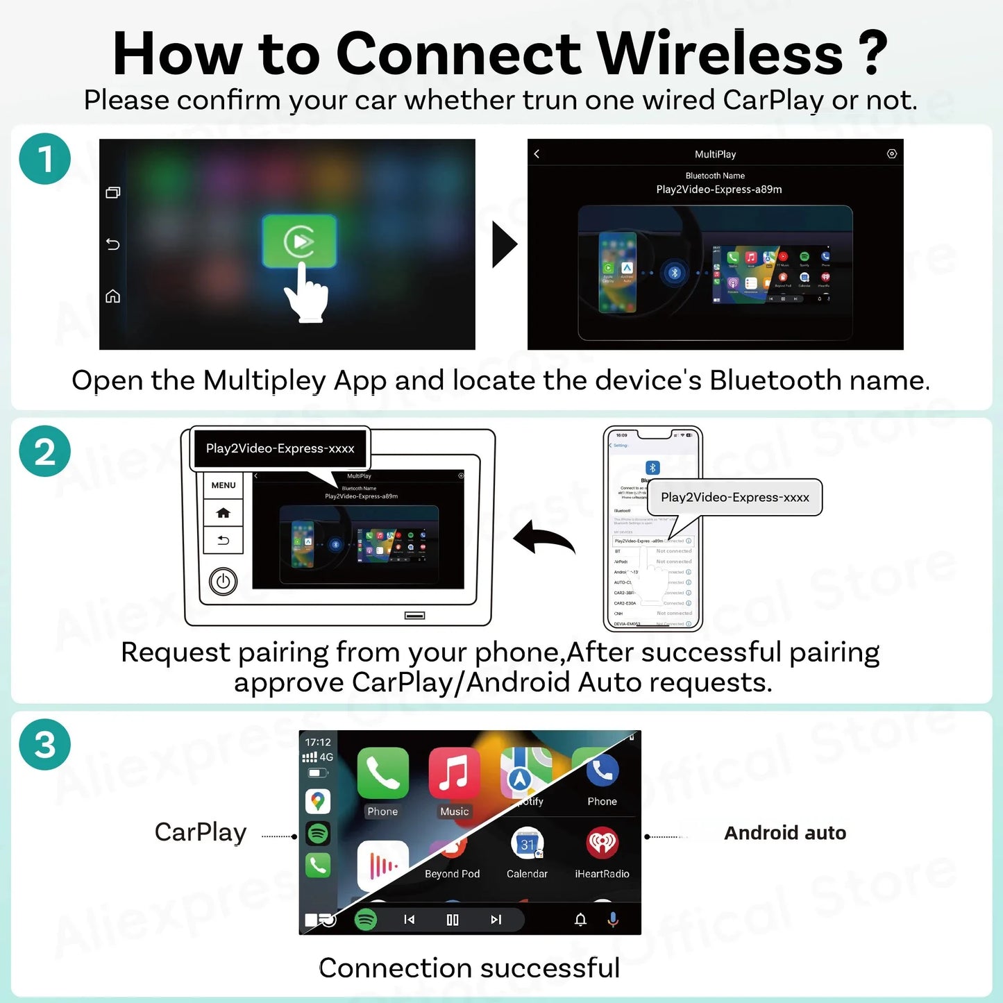 OTTOCAST Play2Video Express Wireless CarPlay & Android Auto Adapter — Streaming App Support