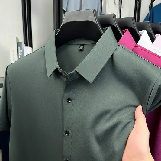 Men's Short-Sleeve Dress Shirt - Slim Fit, Wrinkle-Free Breathable