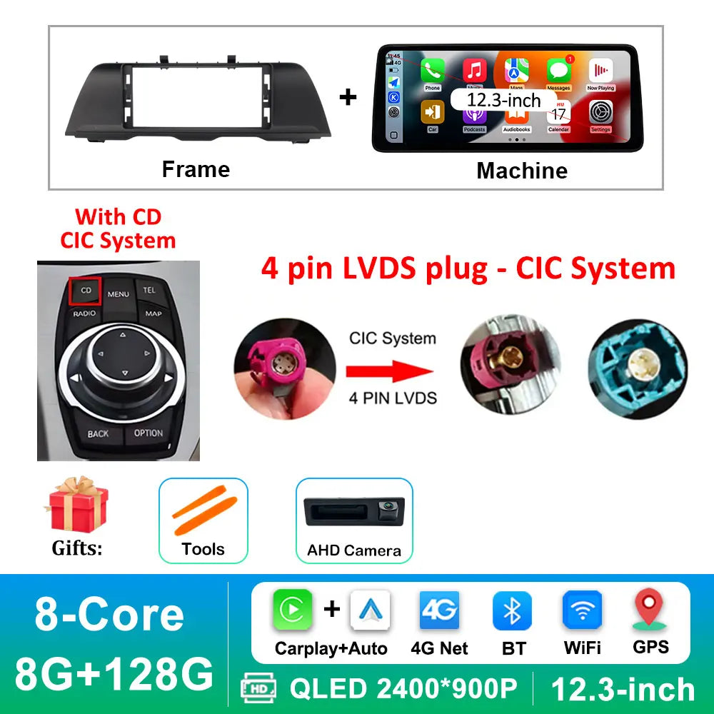 Android 16 Wireless Carplay Car Radio Multimedia Player for BMW 5 Series F10 F11 2010 - 2017 CIC NBT System QLED Screen GPS WiFi