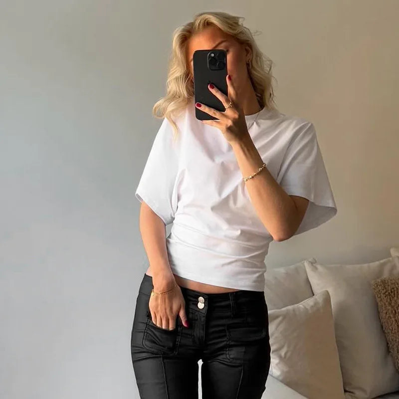 Fashion Casual Solid Gray Cropped T-shirt 2026 Woman Clothes O-neck Corset Tops Streetwear Girls Spring Summer Short Tee Shirts