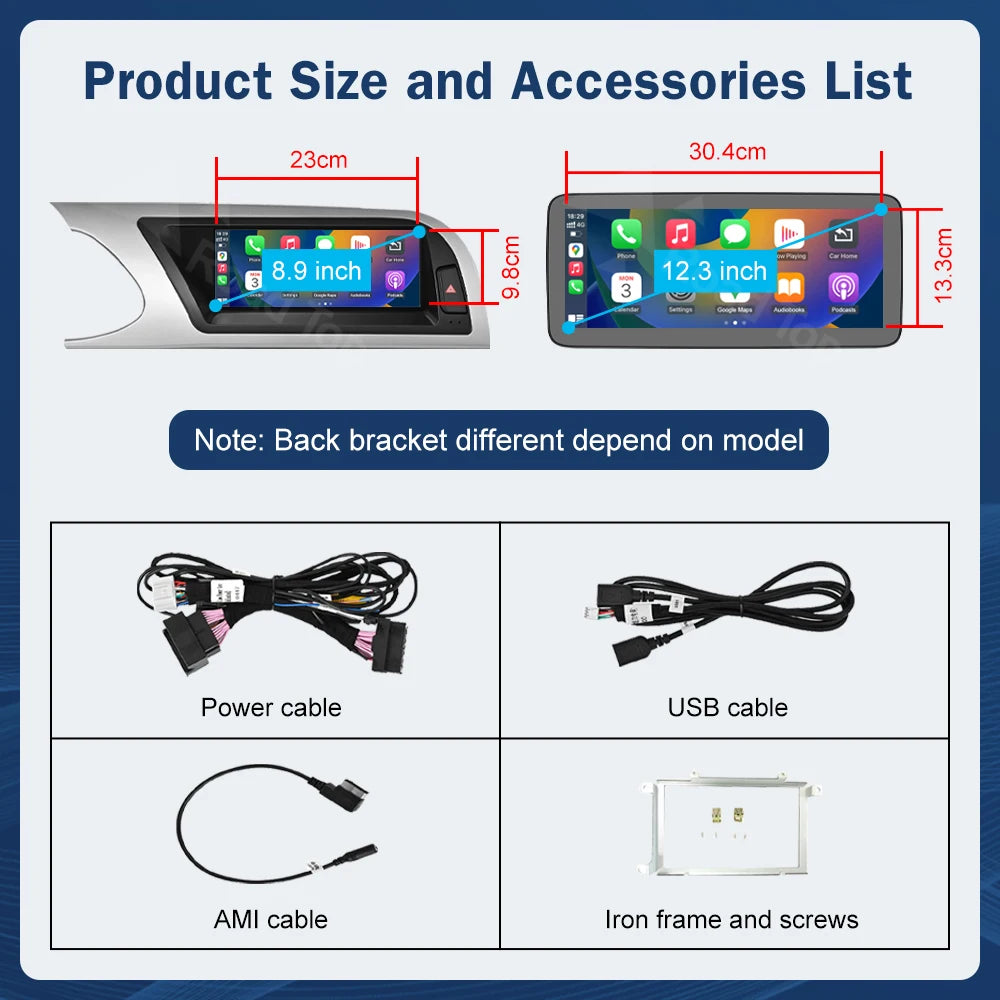 8.9 Inch 12.3"" Multimedia Display Touch Screen For Audi A5 S5 2008-2016 Airplay Miracast Function Wireless Carplay Android Auto