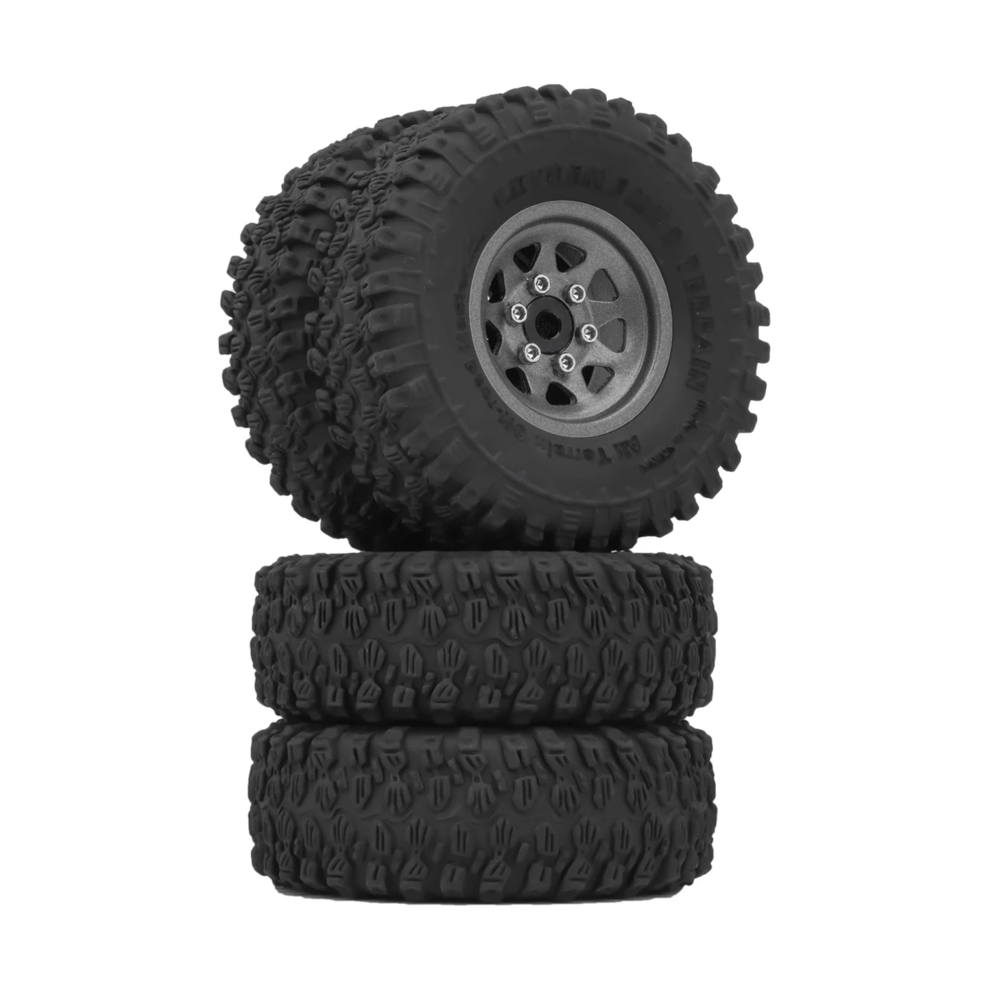 RCXAZ 1.0" Beadlock Wheel Rims 52*19mm Tires Set for 1/18 1/24 RC Crawler Car Axial SCX24 FMS FCX24 TRX4M (W1004-T1014)