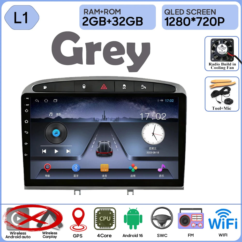 Android 16 Car Radio Player For Peugeot 408 1 2012 - 2020 For Peugeot 308 1 T7 2007 - 2015 Wireless Android Auto Touch Screen 4G