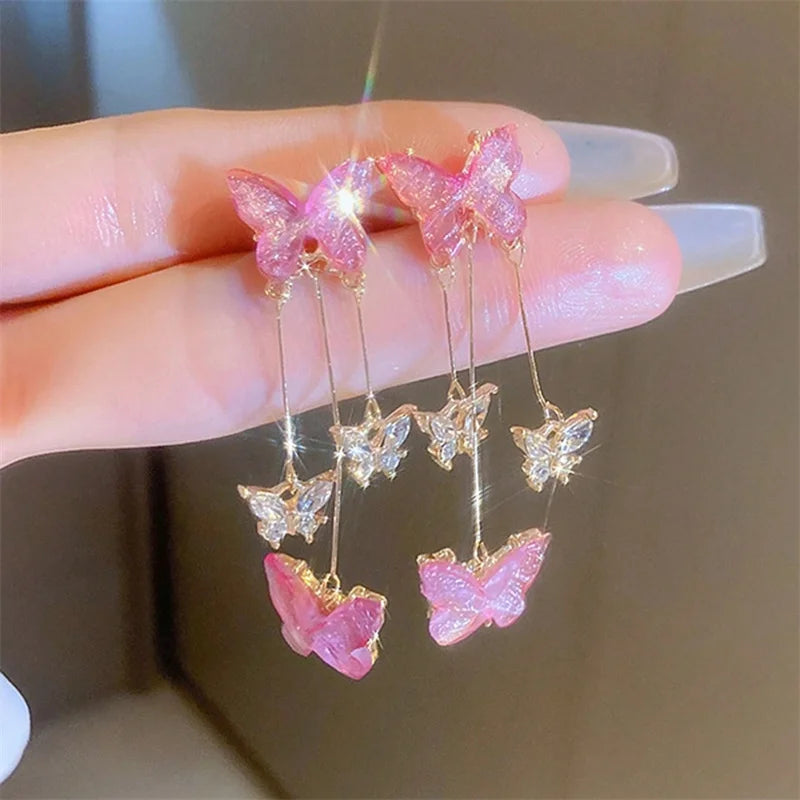 Purple Butterfly Tassel Earrings – Crystal Drop Jewelry