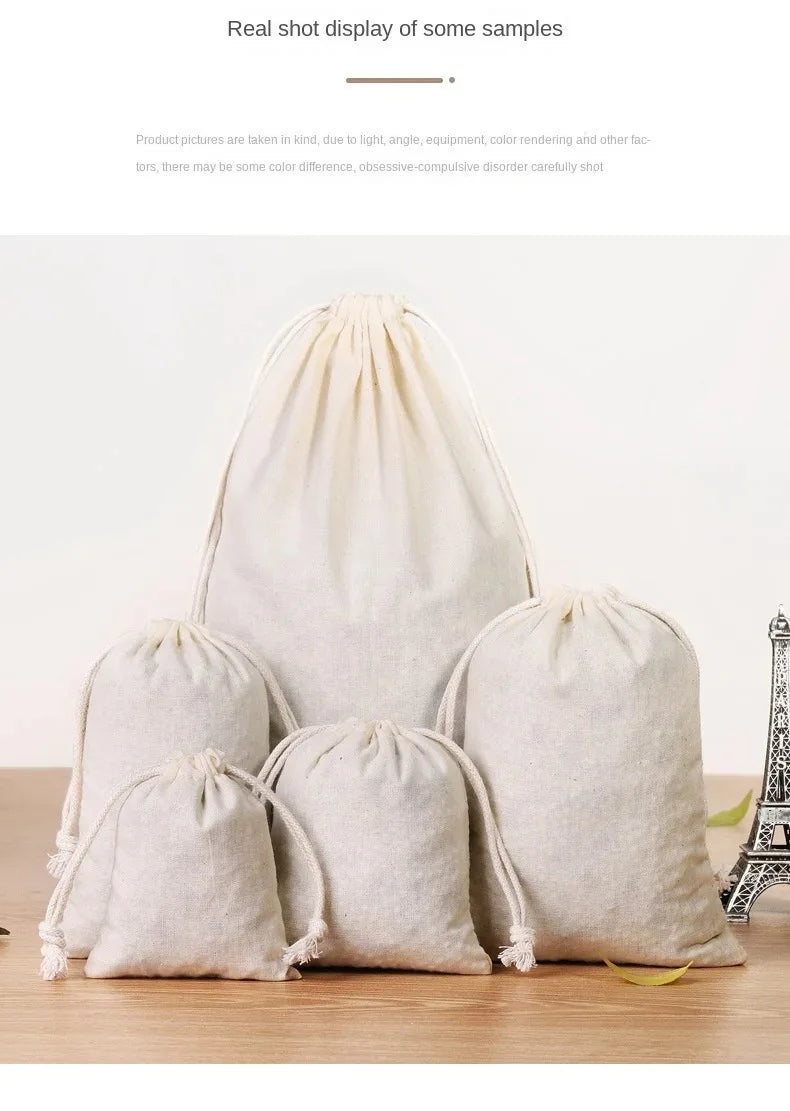 Natural Cotton Drawstring Storage Bags Christms Wedding Gift DIY Plain Pouch Reusable Home Organize Dustbag