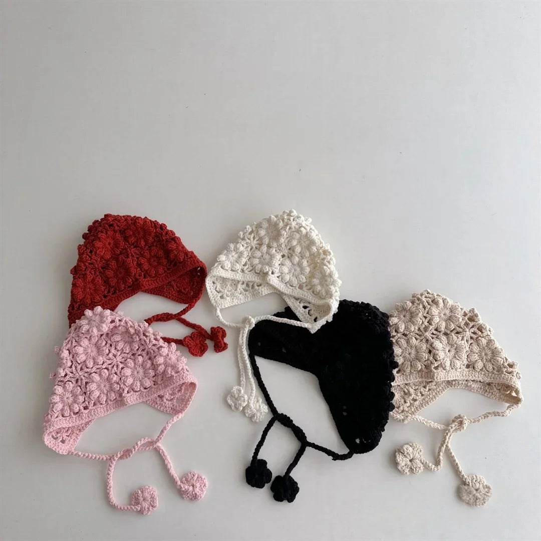 Baby Crochet Ear Flap Beanie - Handmade Knit Hat for Girls
