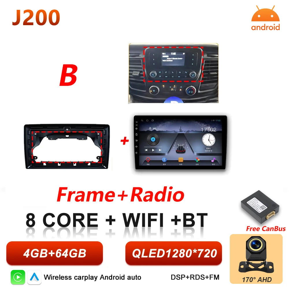 Android 16 Auto Car Radio For Ford Transit Custom 350 Transit V363 Wireless Carplay Multimedia Player GPS Navigation DSP 5G Wifi
