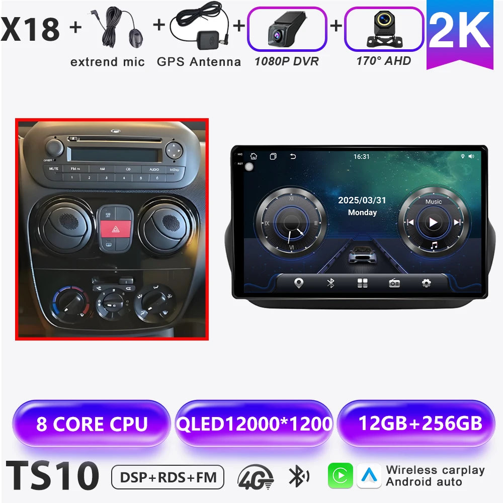 Car Stereo with Apple CarPlay & Android Auto, Compatible with Fiat Fiorino & Qubo, Citroen Nemo & Peugeot Bipper