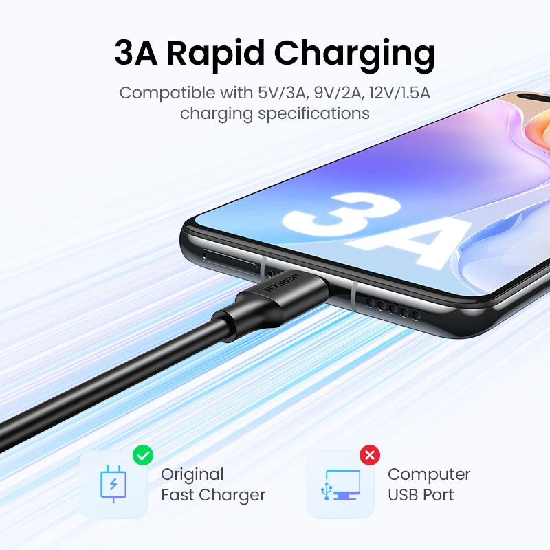 UGREEN USB C Cable Type C Cable for iPhone 17 16 Samsung S25 S24 Xiaomi USB C Data Charging Cable USB 3A Fast Charging USB Cable