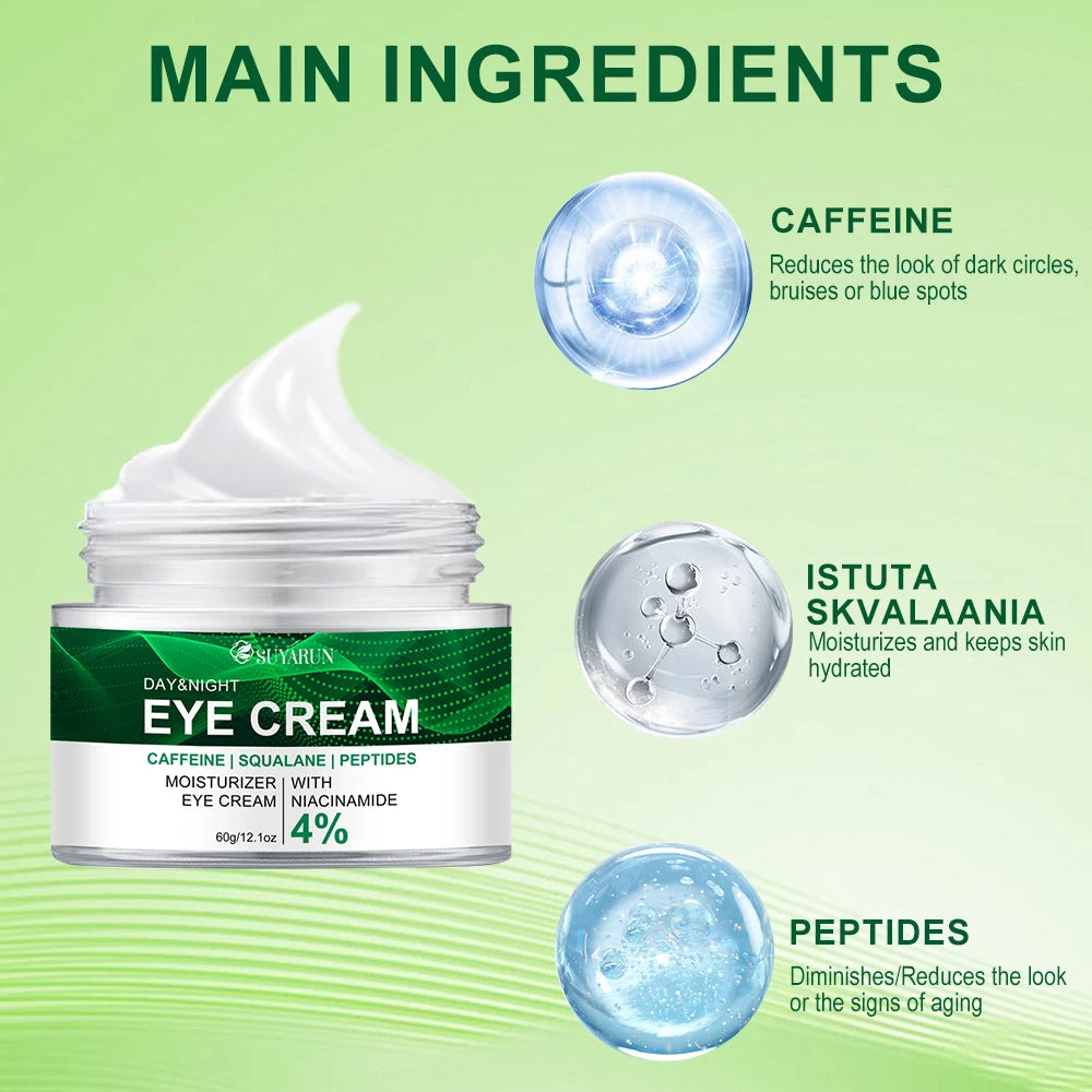 SUYARUN Anti-Aging Eye Cream Niacinamide & Plant Squalane Dark Circle Treatment, Wrinkles Reduction, Hydrating Care.-Glass Jar-