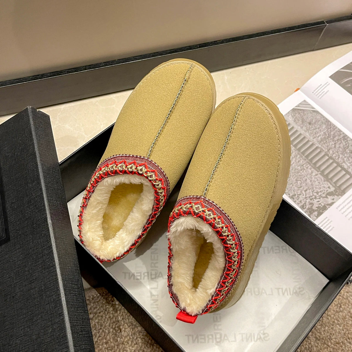 Women's Short Plush Snow Boots, Slip-On