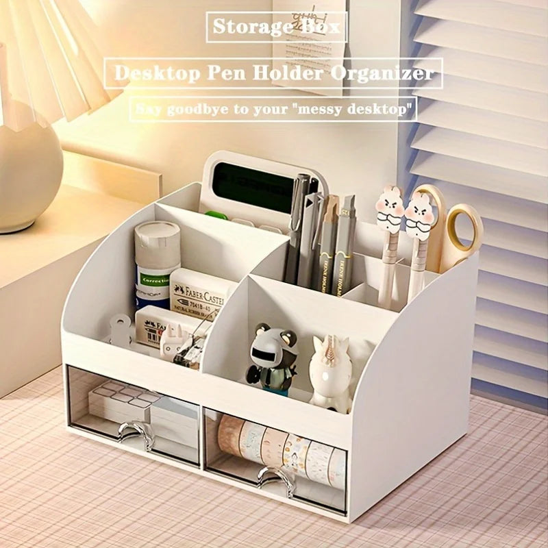Desktop organizer with 6 compartments and 2 drawers, desktop organizer, drawer organizer, plastic cosmetic organizer