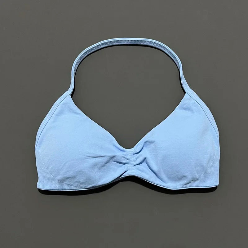 HISTELLO Impacts Strappy Bra Gym Top Women High Support Thin Strap Halter Sports Seamless Bra Scrunch Push-up Workout Yoga Tanks