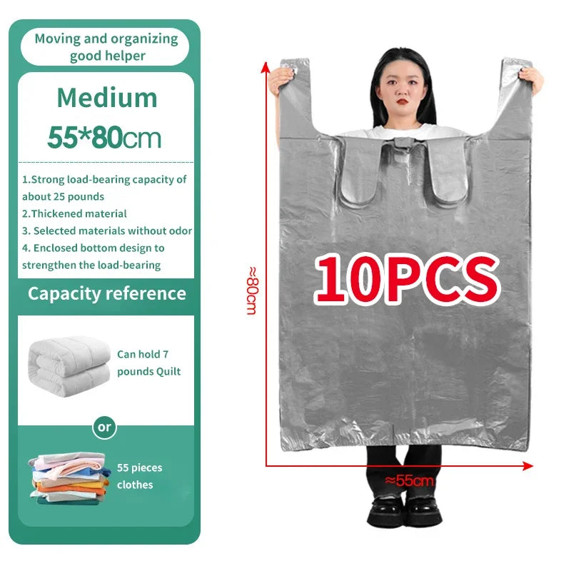 10PCS Large Capacity Plastic Bags Thicken Moving Packaging Bag Clothes Storage Bags for Toys Duvet Blanket Bedding Organizer