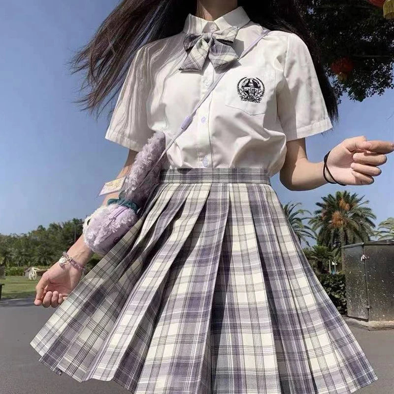 ZOKI Plaid Pleated Mini Skirt – Bow Knot High Waist Preppy Style | Harajuku Aesthetic Women's A-Line Dance Skirt | S-XXL