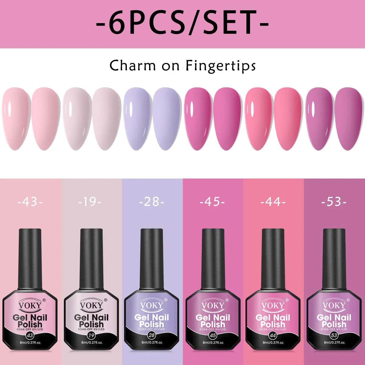 8ml 6-piece gel nail polish set, classic colors, smooth application, shiny effect, no fragrance