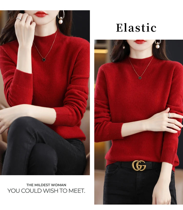 Women's Merino Wool Mock Neck Sweater