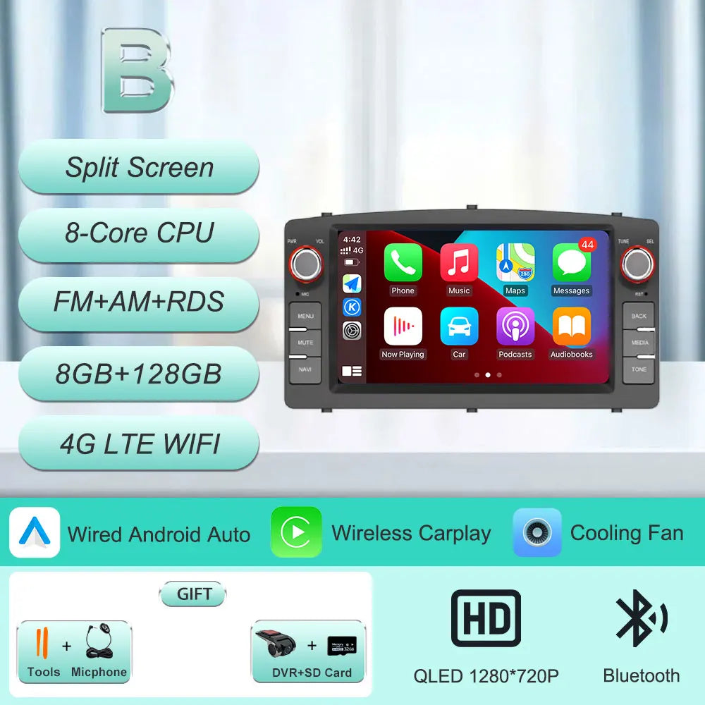 7"Android Car Radio for Toyota Corolla E120 2003-2006 Wireless CarPlay Android Auto GPS WiFi BT FM HD Touch Screen Stereo Player