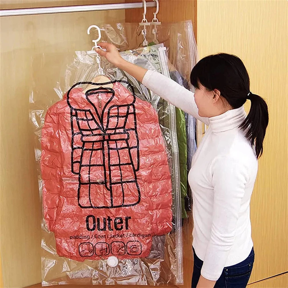 Hanging Vacuum Bag Clothes Organizer Bag Dustproof Clothes Vacuum Storage Bags Wardrobe Quilt Compression Empty Pump Bags