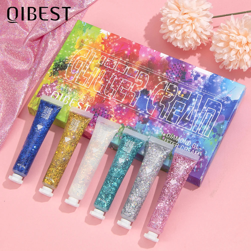 6 Colors Holographic Body Glitter Gel Set Christmas Party Makeup Face Eye Lips Hair Nail Cosmetic Festival Glitter Cosmetics